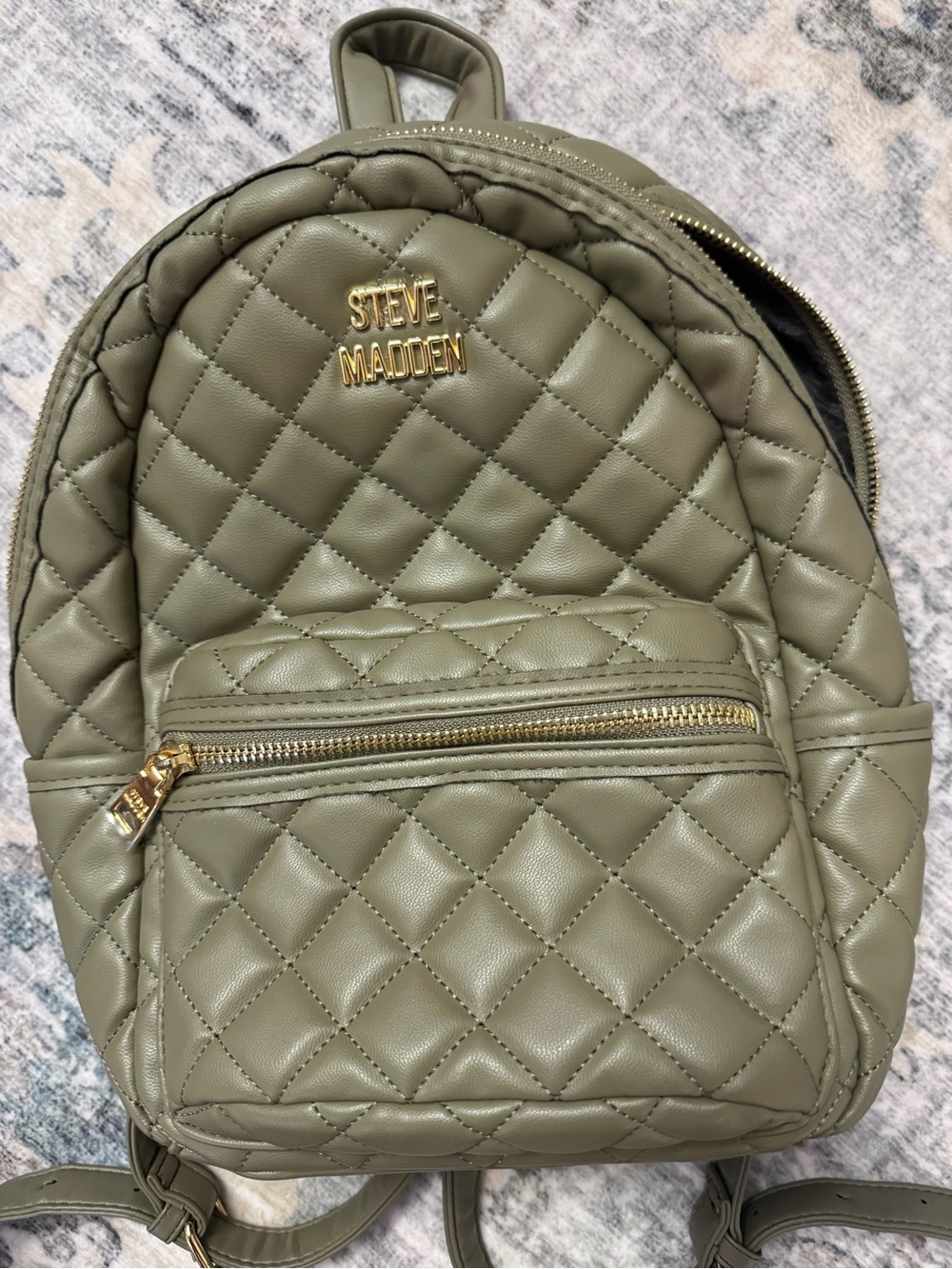 Steve Madden Quilted Mini Backpack in Olive